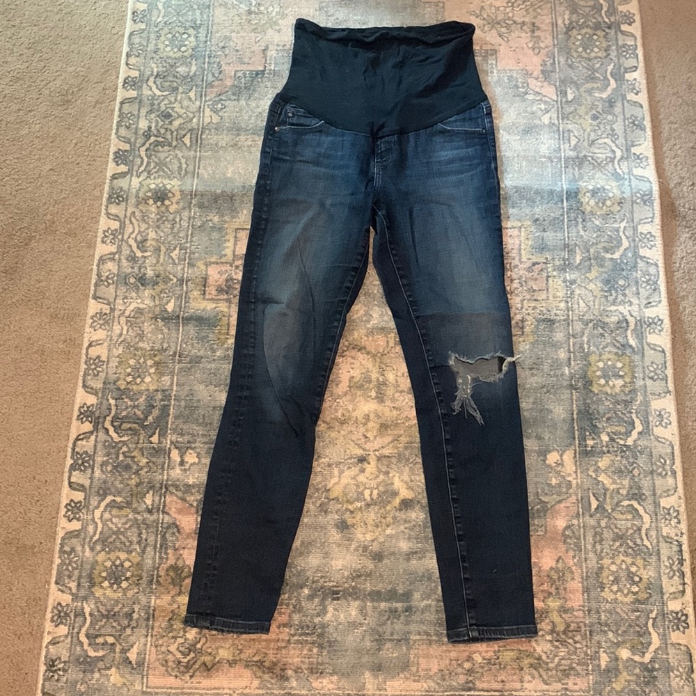 AG Maternity Jeans (Adriano Goldschmied) medium wash skinny with distressed knee